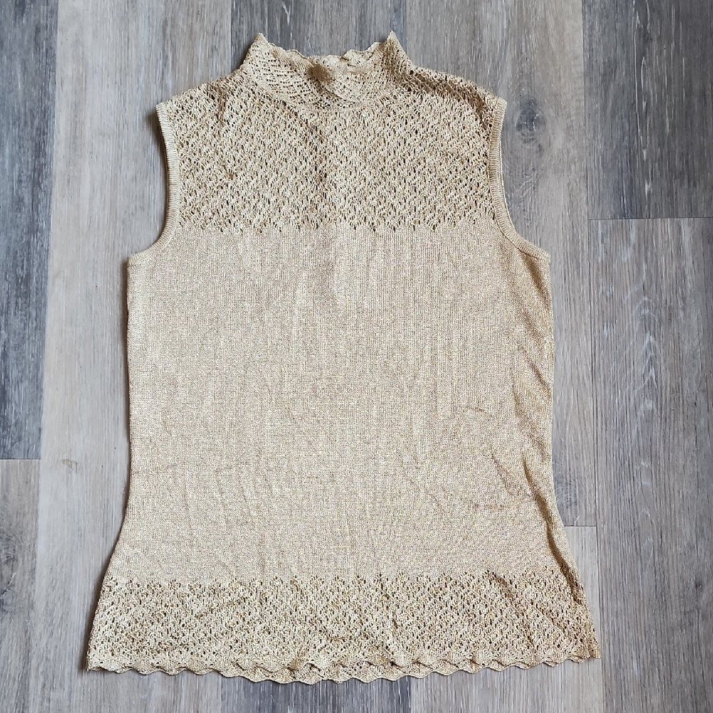 St. John Metallic Gold Sleeveless Blouse - Picture 1 of 16